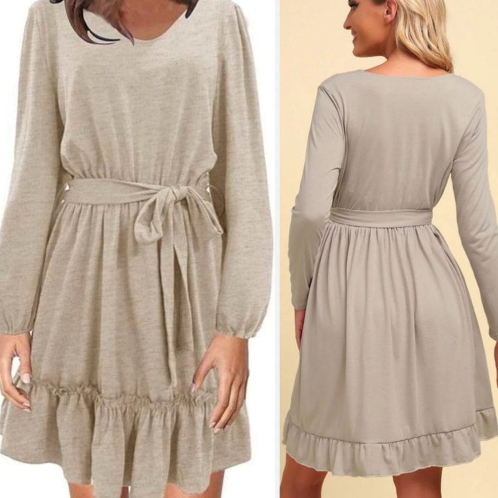 NWT Tie Waist Dress In Oatmeal Size XL